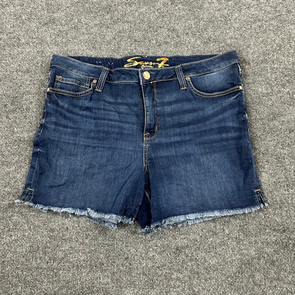Seven7 Denim Shorts Womens Size 16 Dark Wash Raw Hem Frayed Casual Stretch Slit